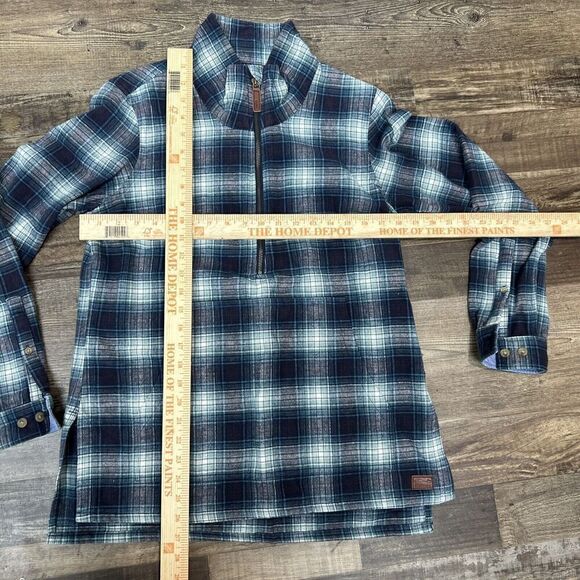 LL Bean Shirt Womens XS Flannel Plaid 1/2 Zip Front Pocket Pullover Green - Picture 6 of 11